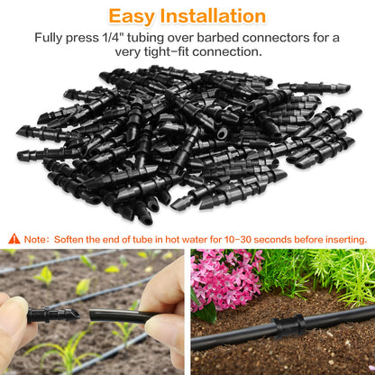 Gardrip Drip Irrigation Coupling Fittings：120 Pieces Barbed Coupler Irrigation Parts with Sharp End Fits for 1/4 Inch Irrigation Tubing Drip Line Connectors for Garden Lawn Irrigation System