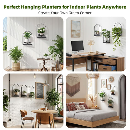 3 Pack Wall Plant Holder for Indoor Plants, Metal Wall Mounted Plant Shelf for Small Pots, Modern Arch Hanging Wall Planter Display with Hooks, Plant Frame Wall Decor for Living Room, Bedroom, Black