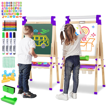 JOYOOSS Art Easel for Kids Easels for Toddlers,Wooden Kid Easel with Paper Roll - Chalkboard for Kids Adjustable Double Sided Dry Erase Board,Toddler Art Easel for Kid Ages 4-8