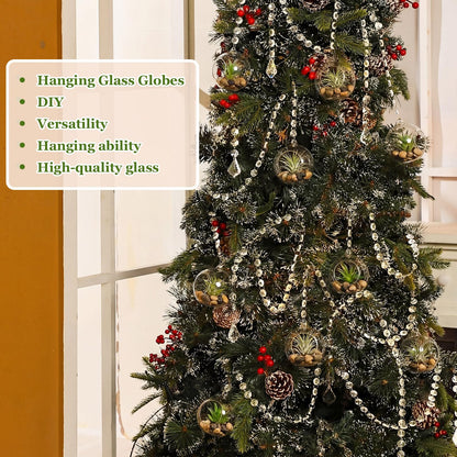 GlikCeil 112 Pcs 3.15'' Hanging Glass Tealight Holder with Clear K9 Crystal Garland Strands and Maple Leaf Pendants Globe Plant Terrariums Glass Orbs for Wedding Party Valentine Decoration