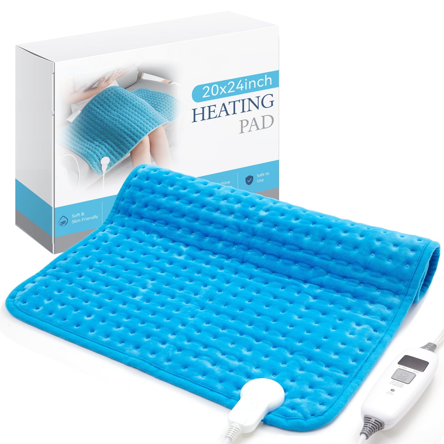 Electric Heating Pad for Back Pain Relief & Cramps - 6 Heat Settings,Auto Shut Off,Moist Heat Options,Portable Heated Pads for Neck/Shoulder Machine Washable Gift for Men Women,Grey,12"x24"