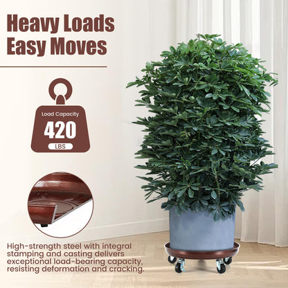 OBMMIRAO 16 Inch Plant Caddy with Wheels Heavy Duty,420 lbs Capacity, 5 Swivel Casters (2 Locking), Steel Rolling Plant Stand, High-Strength Rust-Proof Steel