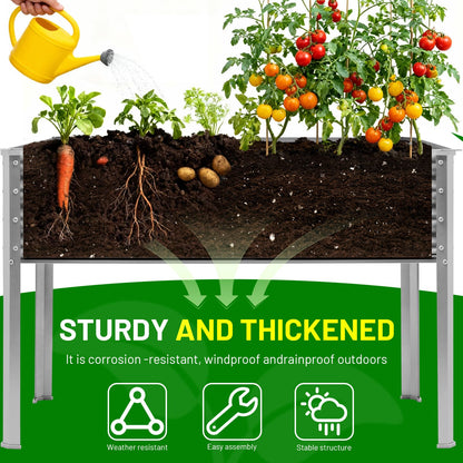 Land Guard 2 Pack Galvanized Raised Garden Bed with Legs & Wheels, 36×12×32in Metal Elevated Raised Planter Box for Backyard, Patio, Balcony, 300lb Capacity, Silver