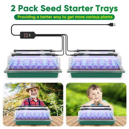 BlumWay Seed Starter Tray with Grow Light,80-Cells Seedling Tray with Humidity Dome/Indoor Grow Kit,1-24 Hours Timed Light Plant Starter Set,White&Blue&Red Grow Light