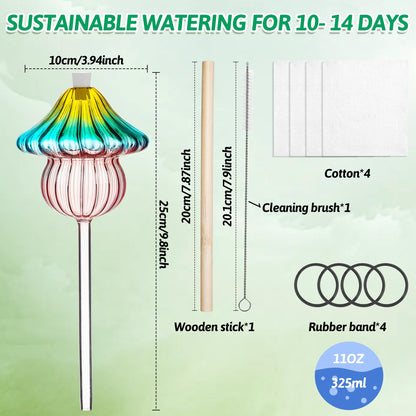 11 oz Large Plant Watering Globes, Mushroom Gradient Color Glass Watering Bulbs, Vacation Plant Watering Devices, Self Watering Globes - Self Watering Planter Insert for Travel (Large 4-Pack)