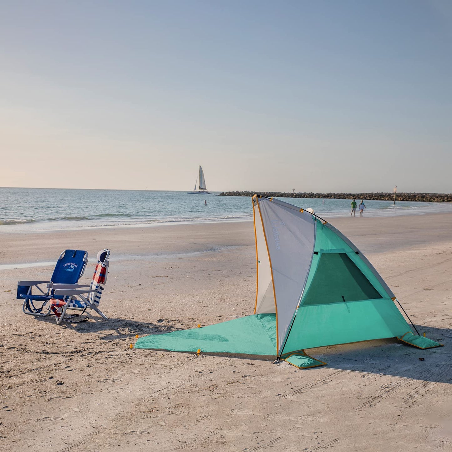 WolfWise 2-3 Person Portable Beach Tent UPF 50+ Sun Shade Canopy Umbrella with Extendable Floor, Mint Green