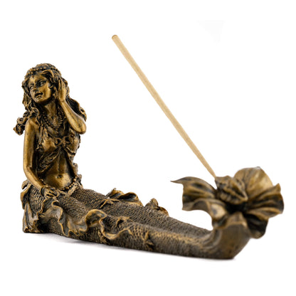 Top Collection Beach Mermaid Incense Holder Statue - Hand Painted Beautiful Mythical Creature with Bronze Antique Finish Look- 9-Inch Long Fragrance Incense Burner Figurine