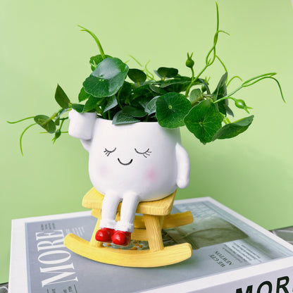EylbKey Cute Rocker Planter Small Succulent Pot Handmade Smiling Face Planter Pot Lightweight Resin Head Plant Pot with Drainage Hole 1Pack