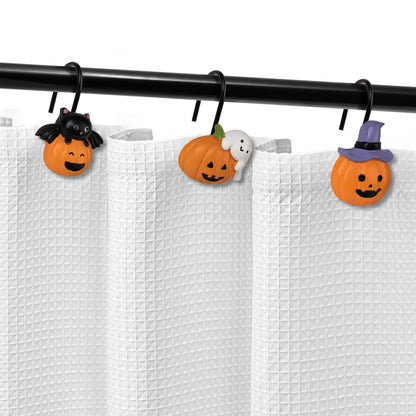 Sunlit Halloween Jack-O'-Lantern Shower Curtain Hooks, Home Decorative Ghost Shower Curtain Rings for Bathroom, Cat Shower Curtain Hangers Bathroom Accessories, Set of 12