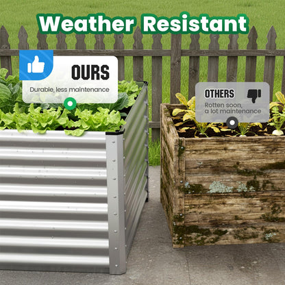 Quictent Galvanized Raised Garden Bed 6x3x2 Ft Metal Planter Box Bottomless for Backyard, Include 1 pc Tomato Cage, Silver