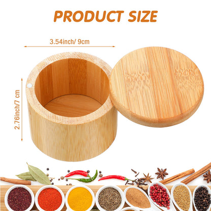 Patelai 4 Pieces Bamboo Salt Storage with Magnetic Swivel Lid Salt and Spice Storage Compartment Bamboo Pepper Box for Kitchen