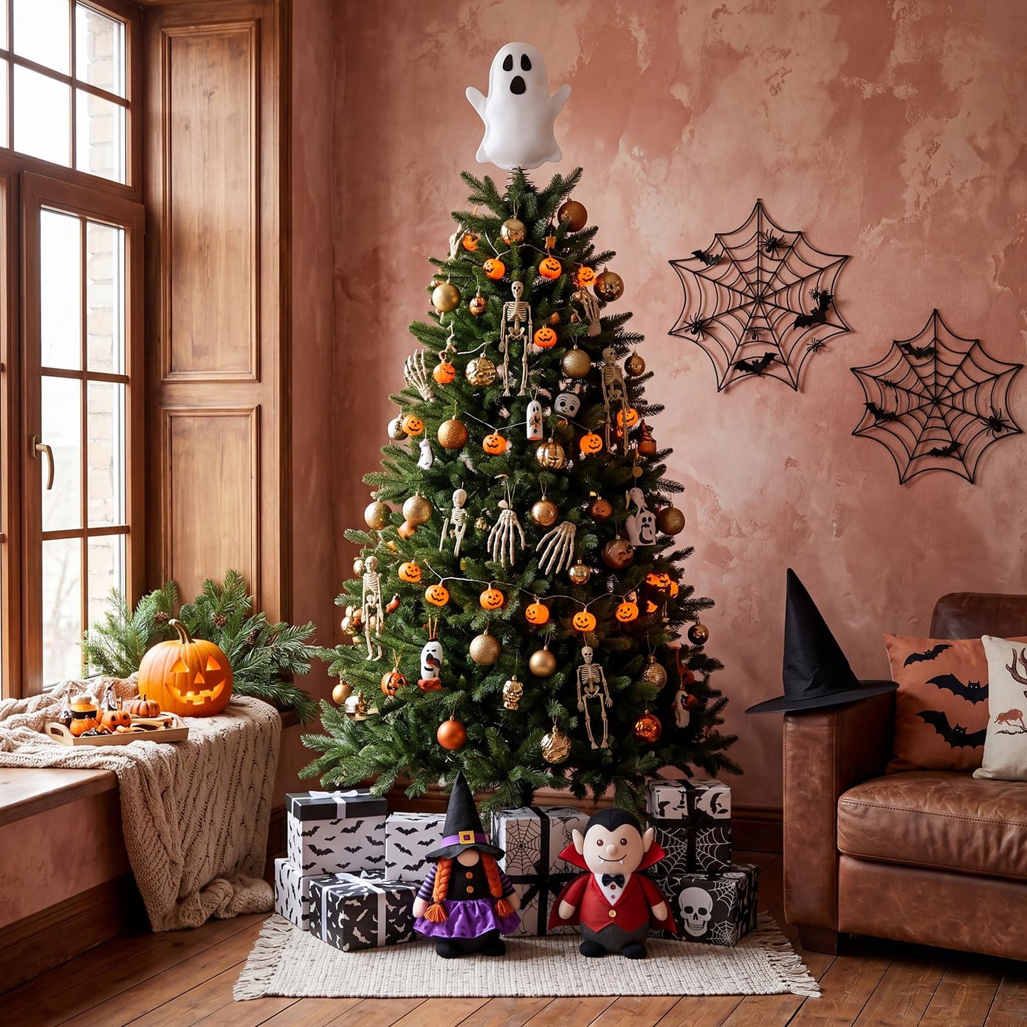 Gejoy 1 Set Halloween Miniature White Ghost Tree Topper Includes Spring Base 4 Inch Tree Ornaments Gift for Colleagues Neighbors Home Halloween Party DIY Decorations