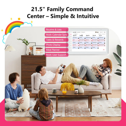 21.5 Inch Digital Calendar, Full HD Touchscreen Smart Planner for Family Schedules - Wall Mount, Great for Seamless Daily Planning & Household Organization, with LED Reminder Light