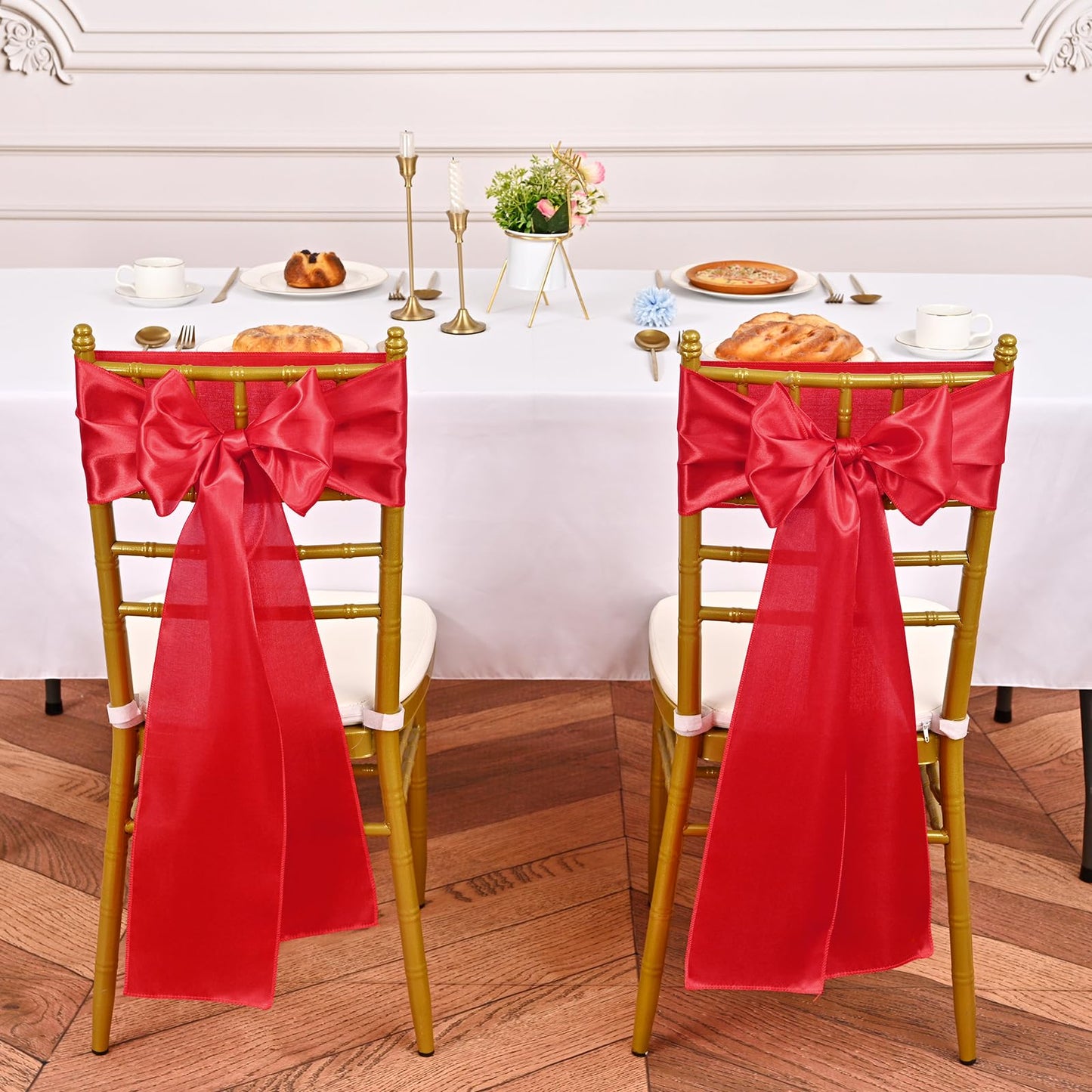 YMHPRIDE 60 PCS Red Satin Chair Sashes,Ties Chair Bows Designed Chair Sashes Chair Cover for Wedding Party Baby Shower Banquet Folding Chairs Decoration(Red,7x108 inch)