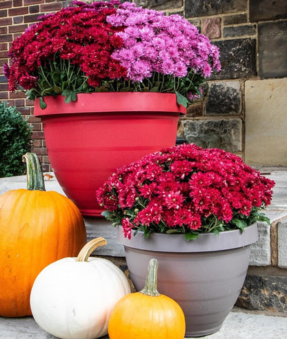 The HC Companies Rings Flower Planter - Self Watering Plant Pots for Herbs & More - Round Lightweight Outdoor & Indoor Planter (8" Warm Red, Pack of 2)
