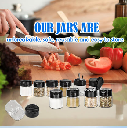 Conagel 30 Pack 1 oz Mini Plastic Spice Jars with Flip Caps Clear Empty Plastic Spice Bottles Round Food Safe Storage Containers for Kitchen Storing and Dispensing Salt Spice, 2 Styles