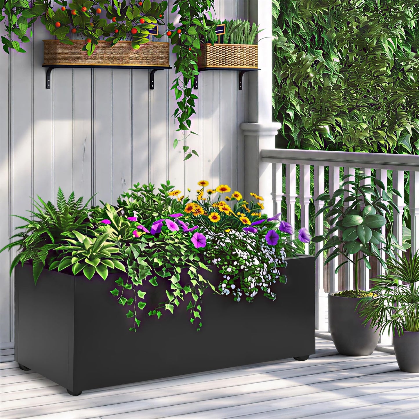 AILOOCEDI Thickened Metal Planter Box, Heavy-Duty Outdoor/Indoor Rectangular Trough Garden Bed Drainage Holes & Raised Bottom for Patio Porch Yard Lawn 36" L x 15" W x 15" H