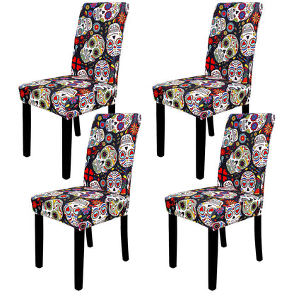 Whaline 4Pcs Halloween Chair Covers The Day of Dead Dining Chair Slipcovers Floral Skull Skeleton Pattern Stretch Elastic Seat Covers for Halloween Party Home Kitchen Hotel Restaurant Ceremony Decor