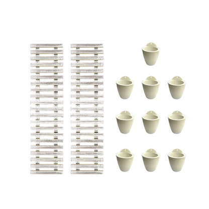 ShopLaLa Bundle - 4" White Self Watering Plastic Pots x 10 Pack + White Wooden Hanging Planter, Rustic Vertical Herb Garden Plant Holder Wall Mounted Modern Hydroponic Herb Pot LaLaGreen