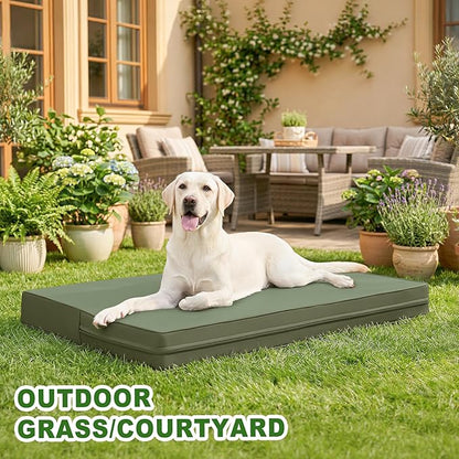 Vonabem Outdoor Dog Bed Waterproof Washable, XXL Crate Pad 48 Inch, Cooling Wipeable Leather Pet Beds with Removable Cover Reversible, Durable Anti-Slip Kennel Pads 47"x29" Green