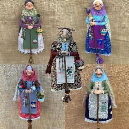 Handmade Kitchen Witch Doll, Good Luck Cooking Dolls Hanging Ornament, Unique Home Decor Figure on Broomsticks for Cooks, Festive Lucks Charm Decoration for Culinary Enthusiasts(C)