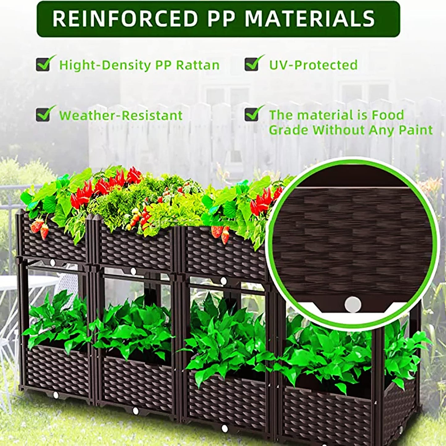 WTTTTW Thicken Raised Garden Bed Large Planters Box w/Drainage Plugs, Elevated Planter Boxes for Outdoor/Indoor, Vegetables, Herbs and Flowers,120x40x22cm