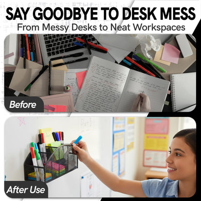 BEILITEMAG Magnetic Dry Erase Marker Holder for Whiteboard, 5 Slots Metal Pen Holder with Strong Magnets, 10inch Large Capacity Storage Basket Organizer for Office, School and Home (Black)