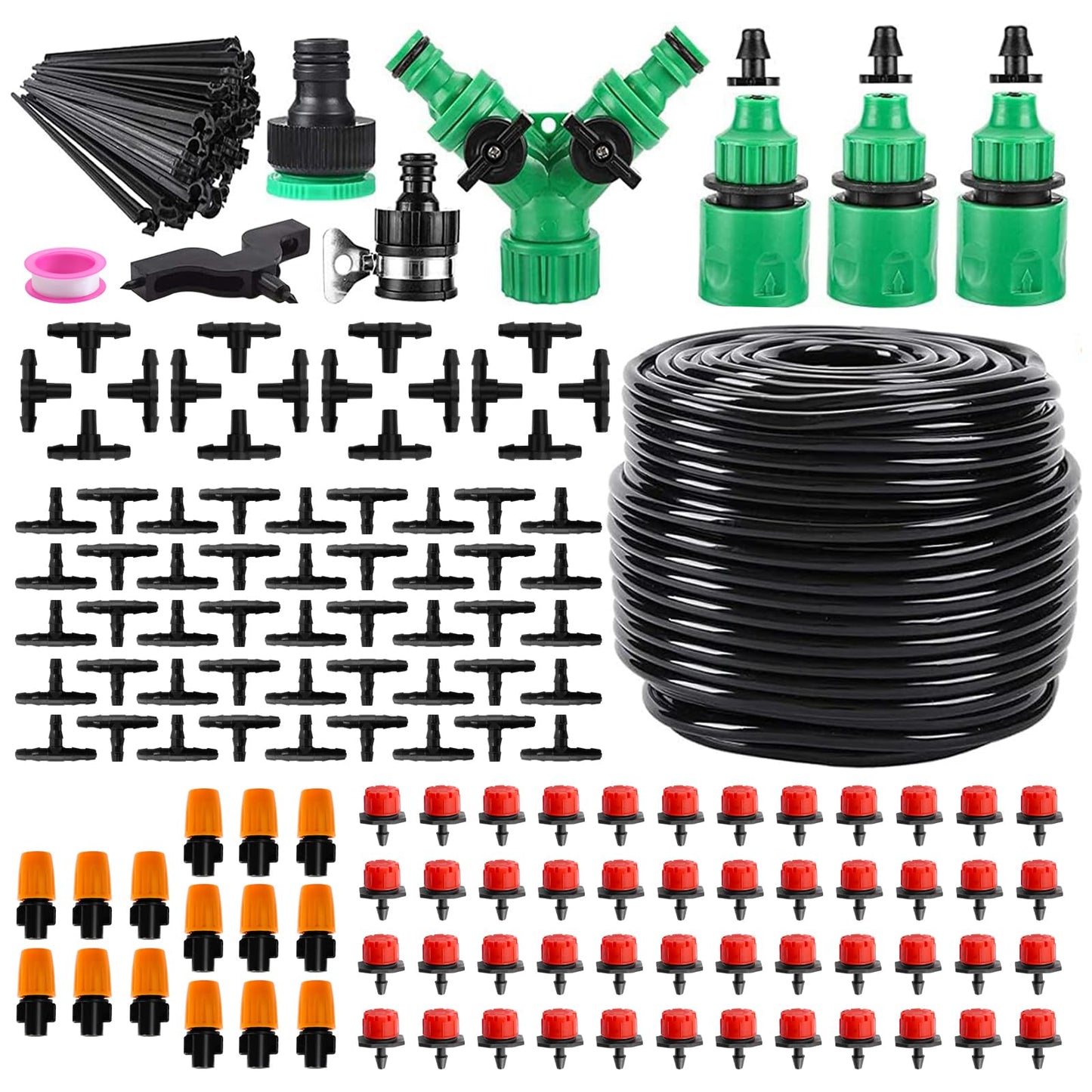 AEXHOT Garden Drip Irrigation System,Drip Irrigation Kit with 165FT/50M Drip Irrigation Hose DIY Saving Water Garden Watering System for Garden Greenhouse, Flower Bed, Patio,Lawn