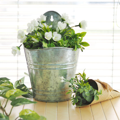 Hosley Set of 2 Galvanized Wall Planters, 10 Inch Hanging Metal Buckets for Indoor Outdoor Garden, Farmhouse Wall Decor, Rustic Patio & Balcony Planter Pots