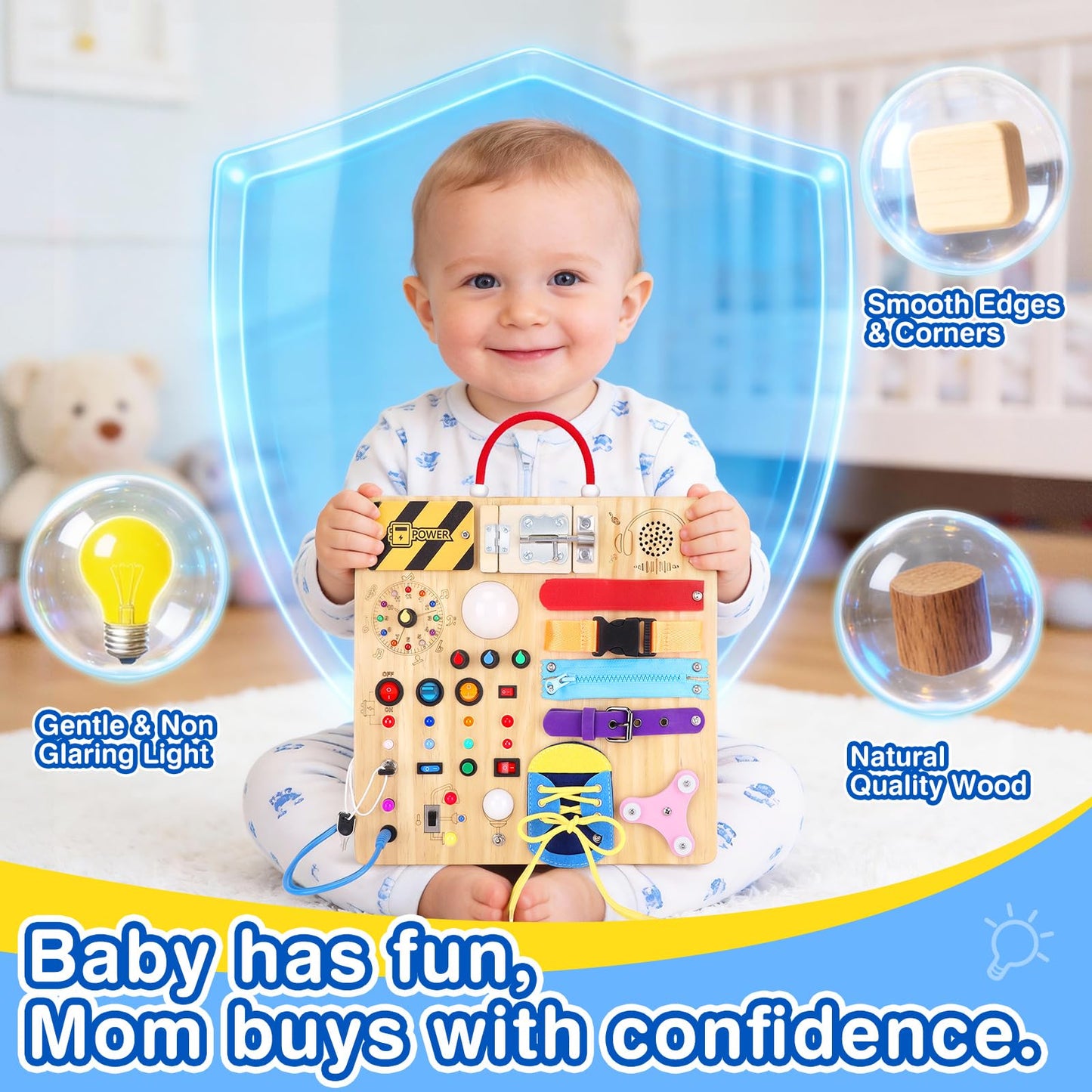 Grarain Busy Board for Toddlers - Montessori Educational Toy for 1-3 Year Old Boys & Girls | Travel-Friendly Sensory Learning Activity | Ideal for Kids with Autism(Busy Board v3)
