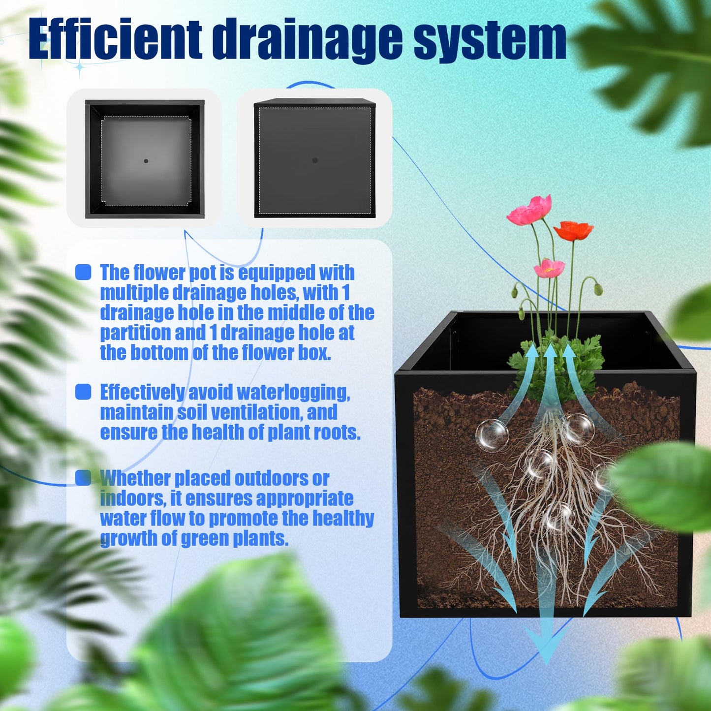 Srehloe Metal Planter Box for Outdoor Plants 36" x 12" x 24" Large Rectangular Planter Cube Steel Heavy Duty Flower Pot with Insert Shelf and Drainage Holes Suitable for Patio Yard Garden Porch Hotel