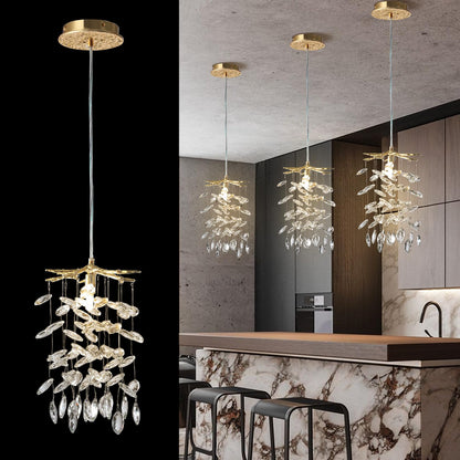 YUYI 8.3" Crystal Pendant Light for Kitchen Island, Modern Gold Tree Branch Chandeliers, Luxury Round Raindrop Chandelier Pendant Lights Fixture for Dining Room, Living Room, Bedroom, Foyer, Entryway