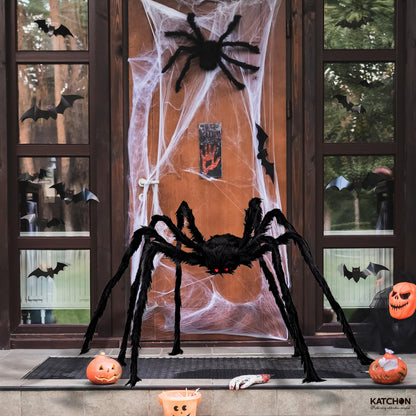 KatchOn, Giant Halloween Black Hairy Spider - 6.5 Ft, Foldable Fake Spider Halloween Decorations Outdoor | Summerween Decorations Party | Giant Spider Decoration for Summerween Party Decorations