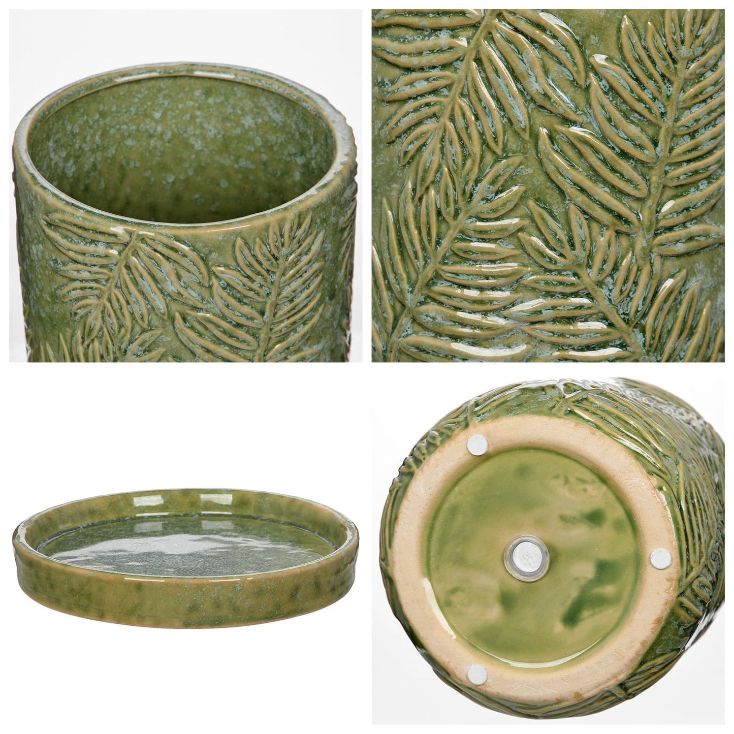GnFlus 5.5 Inch Ceramic Planter Pots with Drainage Holes, Saucers for Indoor-Outdoor Plants, Succulent Orchid Flower Large Round Plant Pot Green