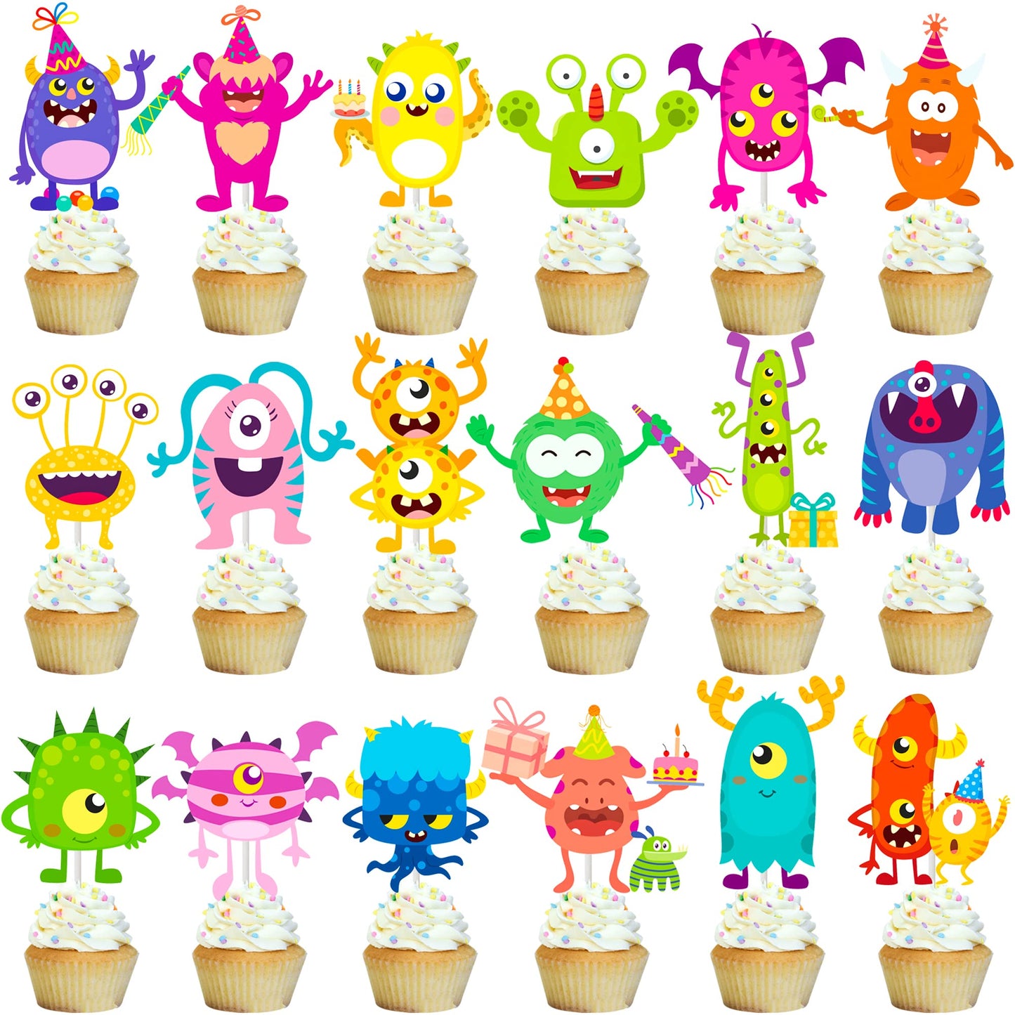 umoni 36pcs Little Monster Cupcake Toppers, Green, Baby Shower, Birthday Decorations for Kids Party