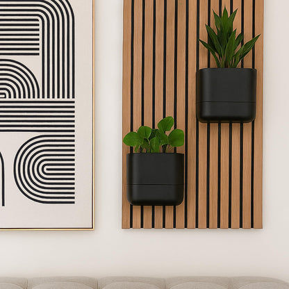 Phoenix Vine 6.5 Inch Wall Mounted Self-Watering Planter Pot for Indoor Houseplants and Herbs | Hanging Planter for Window Sills, Bathroom Walls, Home & Office Décor, Black, Set of 2, 01-C-E-2