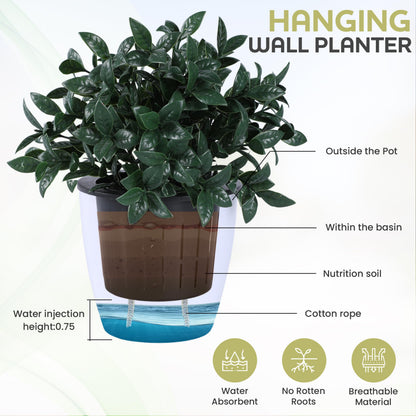 SOOSKSI Self Watering Wall Mounted Planters | Set of 3 White Indoor/Outdoor Hanging Planter with Double Layer Design & Flat Backed for Mounting | Effortless Plant Care & Stylish Wall Pots.
