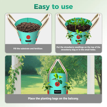 SPONDWILD 3 Pack 3 Gallon Hanging Strawberry Planter Bags, 12 Holes PE Grow Bags with Bottom Drainage, Reusable Vertical Planters for Small Space Gardening(Green)