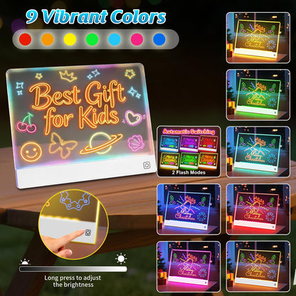16-Inch LED Note Board Rechargeable with 7 Colors, Doodle Glow Board Neon Art Dry Erase Board Light Up Drawing Pad with Invisible Stand, Sketching Gift Toy for Kids/Girls/Teens, 12 Markers