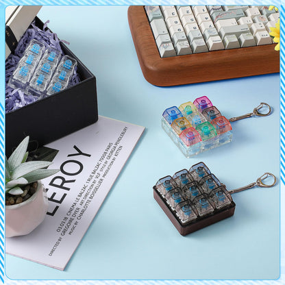 Halloscume 3 Pcs Keyboard Adult Fidget Clicker 9-in-1keyboard Fidget Keychain Cube Mechanical Key Button Clicker Stress Relief Gift for Office Home to Pass The Time (Transparent Colors)