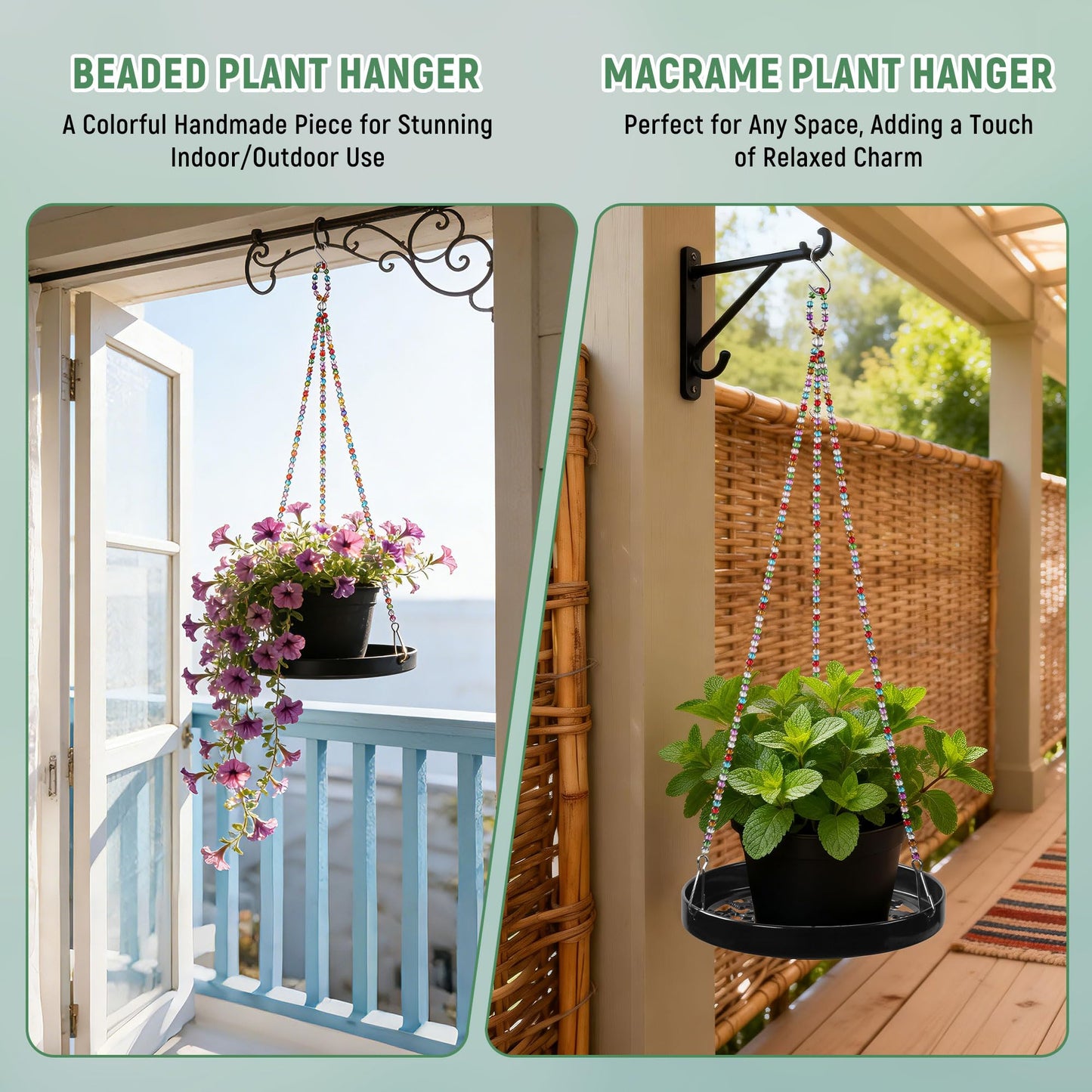2-Pack Modern Boho Macrame Plant Hanger, 10/11 Inch Metal Hanging Planter Holder for Indoor and Outdoor Home Garden Decor, Black Hanging Plant Shelf for Window, Wall, and Ceiling. (Garden, 10/11)