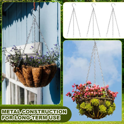 Hicarer 50 Pack Hanging Basket Chain 16 Inch Bulk Chains for Hanging Baskets with Hooks 3 Leads Metal Chain Planter Hangers Outdoor Flower Plant Pot Replacement for Patio Garden Greenhouse Supplies