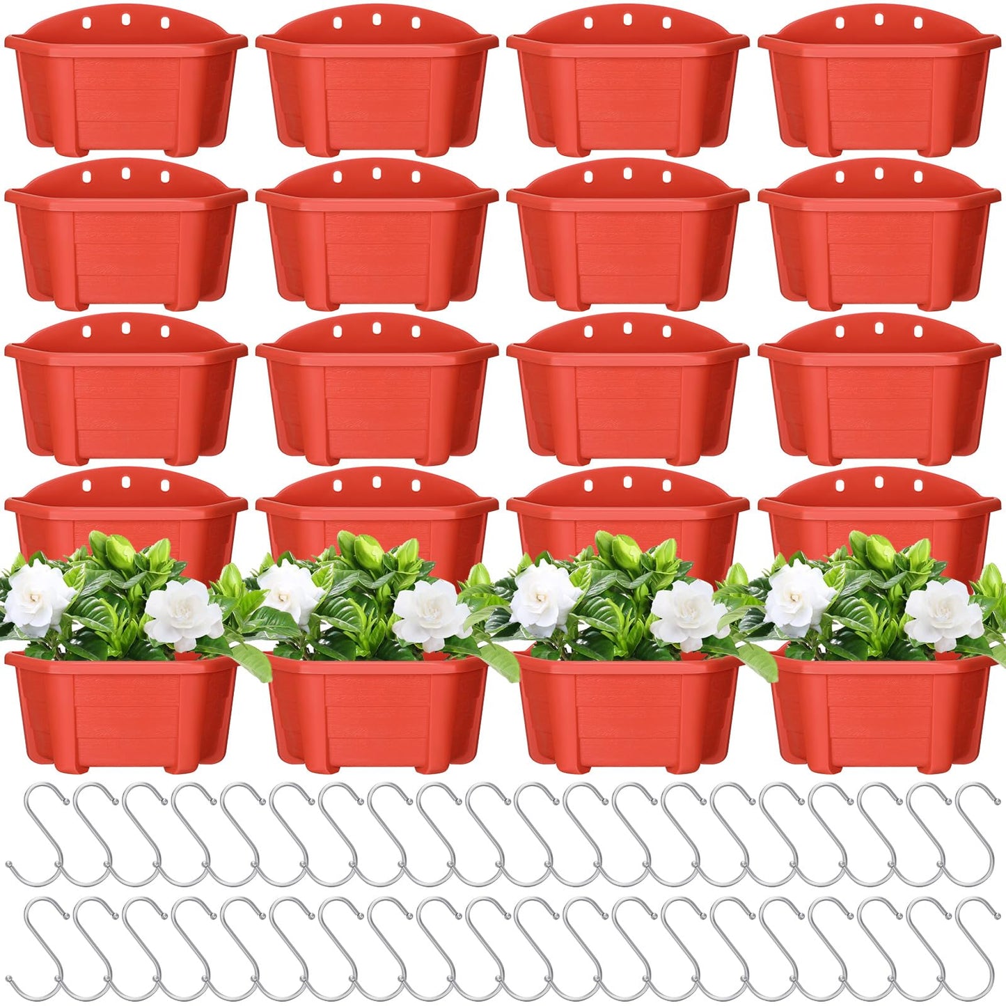 Rtteri 20 Pack Wall Hanging Planters, 9.8 Inch Plastic Flower Pots for Railing Fence, Wall Plant Basket for Balcony Fence Garden Yard Home Indoor Outdoor Decor