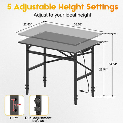 Small Workbench, 1000 Lbs Metal Work Benches for Garage, 38.58" Adjustable Work Table with Power Strip Sewing Table Workshop Home DIY