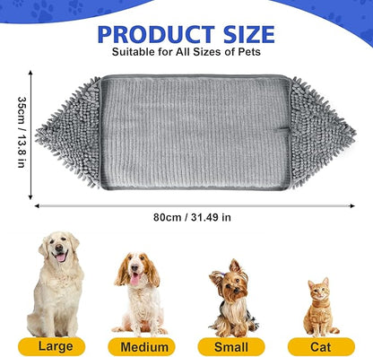 WOUSEDO Microfiber Chenille Dog Towel 1 Pack, Super Absorbent & Quick Dry | Pet Bath Shammy Towel, 13.8 x 31.5 Inches, Wash Grooming Towels for Small to Large Pets, Grey