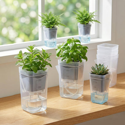 20 Pack 2/2.5 Inch Small Self Watering Pots for Indoor Plants, Mini Clear Plastic Nursery Pots with Water Level Indicator & Drainage Holes, for Seedling Propagation, Succulents, 20 Plant Labels