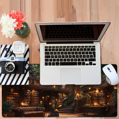NITAHHHY Large Mouse Pad Old Library Gaming Desk Pad Computer Keyboard Non-Slip Waterproof Mouse Mat with Rubber Base and Stitched Edges Entertainment Office Writing Desk Mat 35.4 x 15.7 Inches