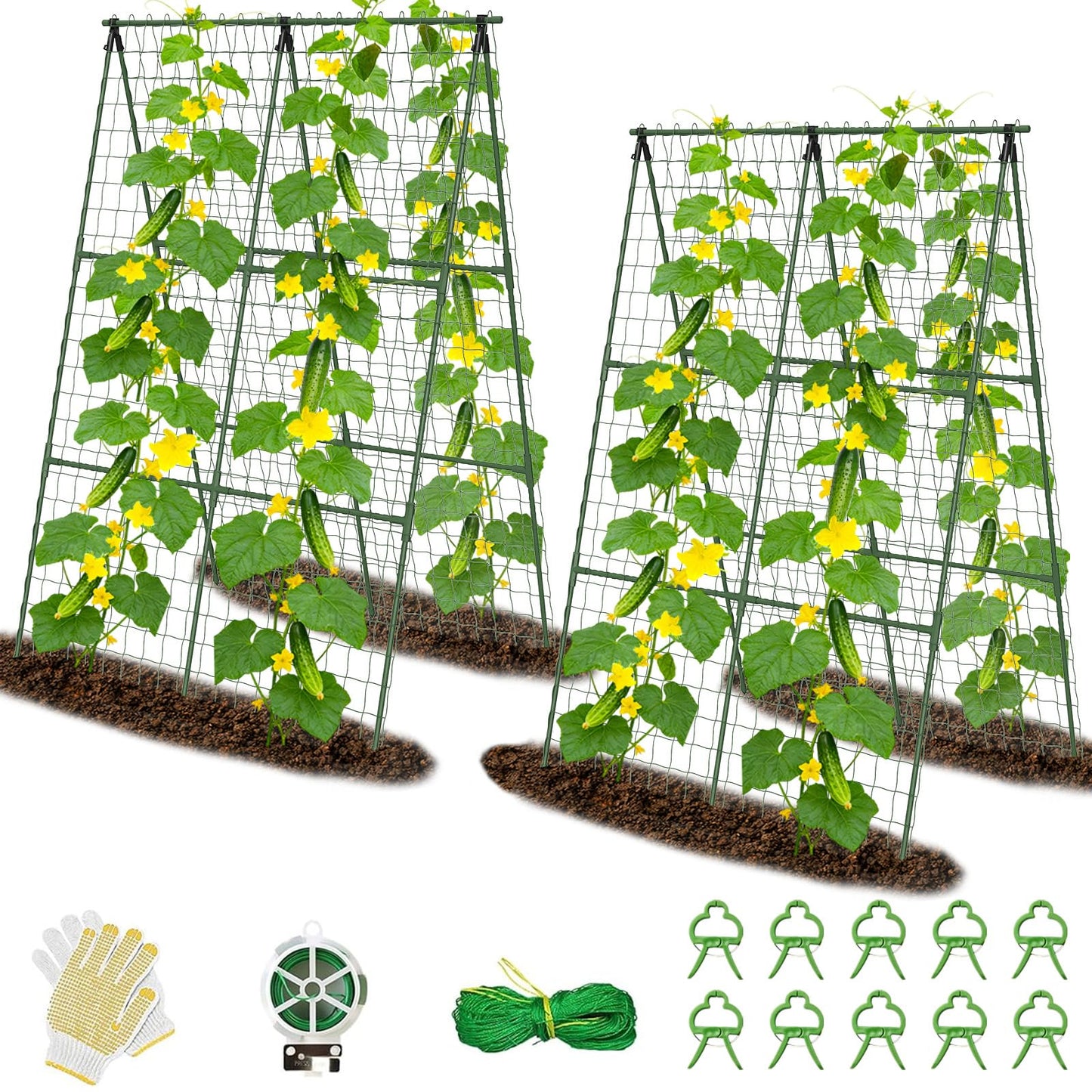 2 Pack Cucumber Trellis 32" L x 48" H, A-Frame Garden Trellis for Climbing Plants Outdoor, Vegetable Trellis for Raised Bed, Support for Squash Pea Zucchini Grape Flowers Tomato