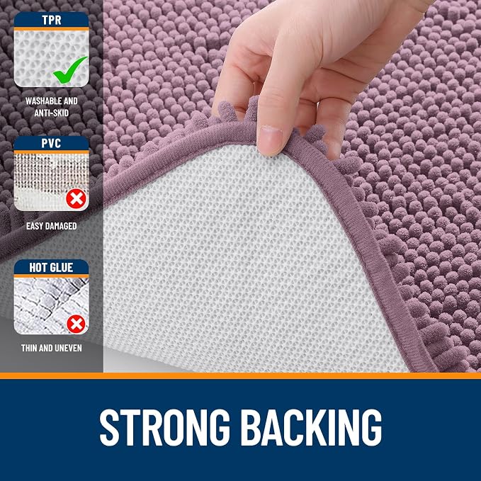 OLANLY Toilet Rugs U-Shaped 20x20, Extra Soft Absorbent Chenille Contour Bathroom Rugs for Toilet, Dry Quickly, Machine Washable, Non-Slip Bath Mat, Deep Plum