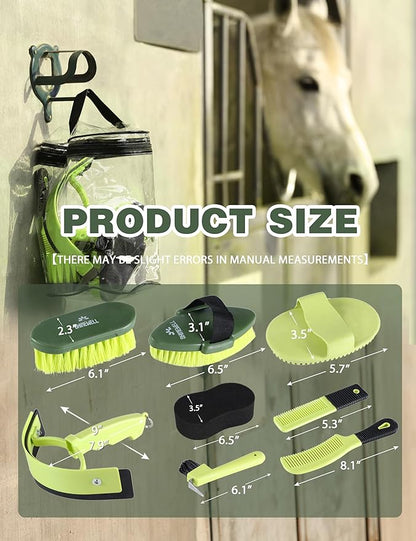 Shinewell Horse Grooming Kit, Complete Horse Brush Set, Equine Grooming Tools for Shedding & Daily Care Green